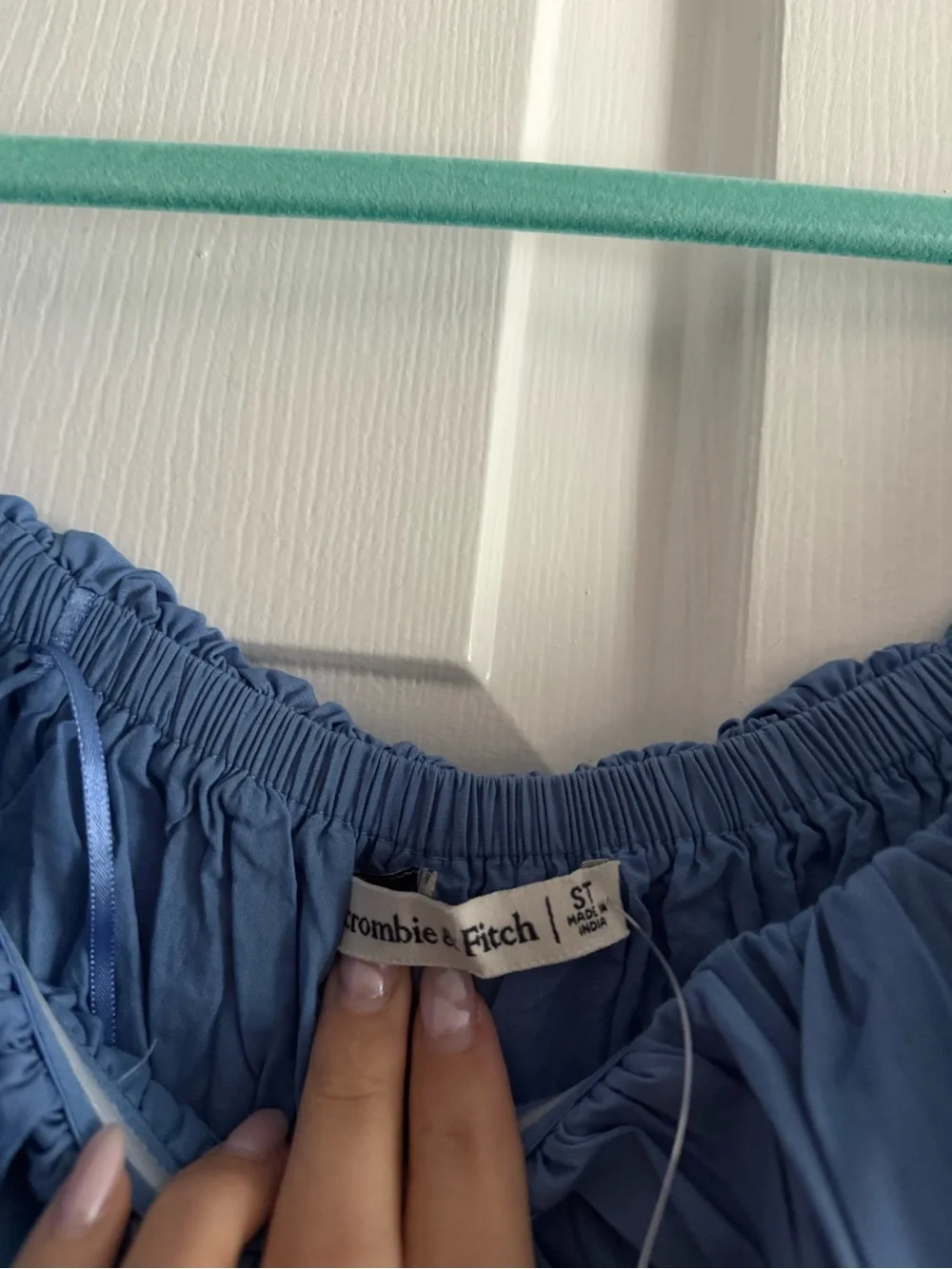 Abercrombie & Fitch Light Blue Smocked Off-Shoulder Dress